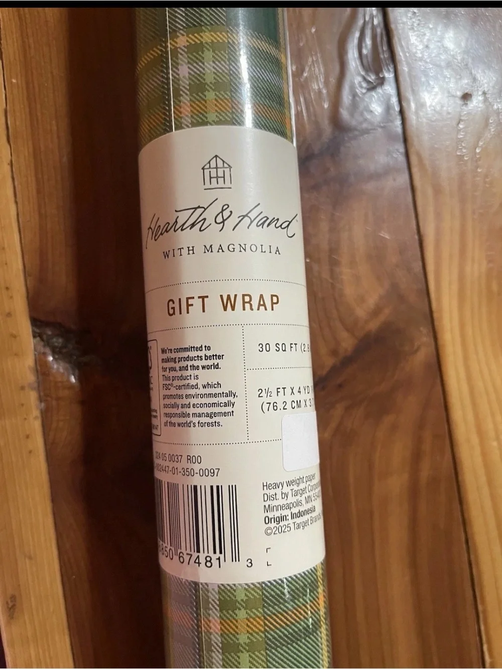 4 Sealed Tartan Plaid Wrapping Paper Hearth & Hand W/ Magnolia Masculine Green